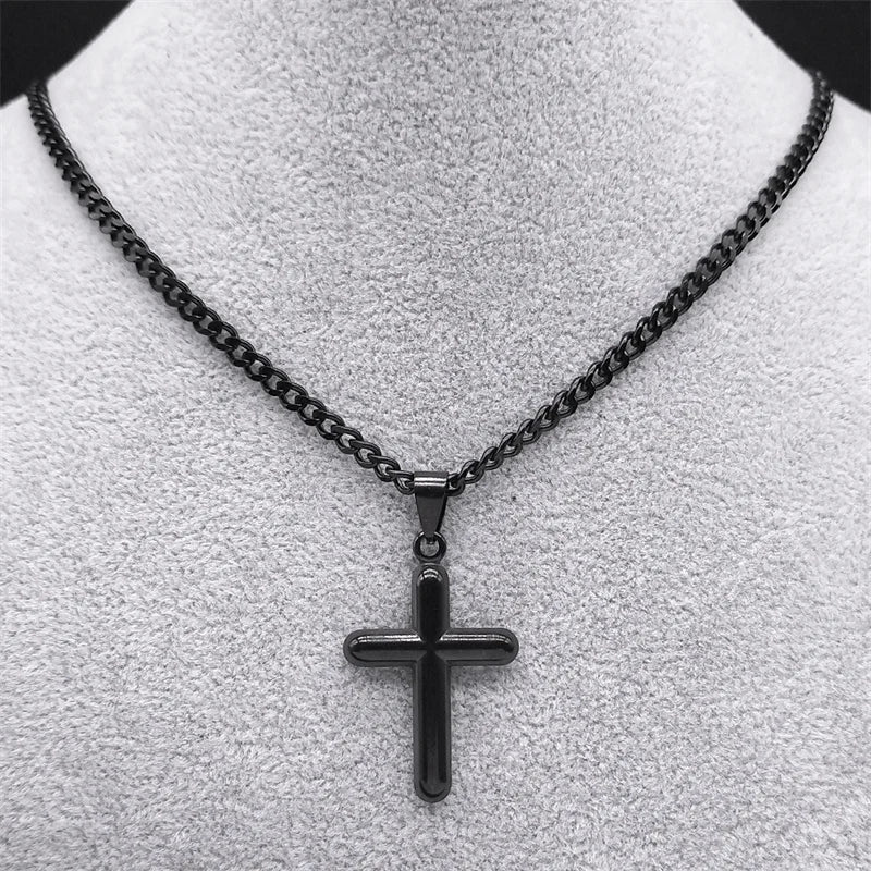 Stainless Steel Cross Pendant Necklace Men Female Prayer