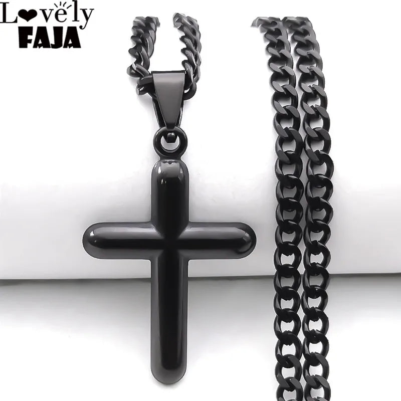 Stainless Steel Cross Pendant Necklace Men Female Prayer
