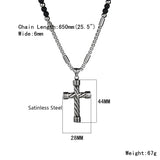 Men's Stainless Steel Cross Pendant Necklace with Stone Strand Beads