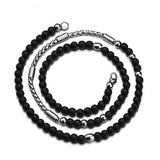 Men's Stainless Steel Cross Pendant Necklace with Stone Strand Beads