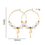 Stainless Steel Cross Pearl Hoop Earrings
