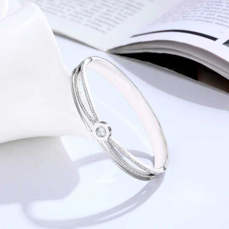 Small Zircon Round Charm Crystal Bangle Woman Bracelet