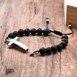Stainless Steel Cross Urn Beaded Bracelet for Men