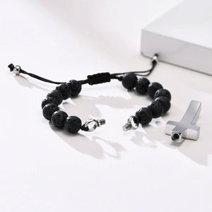 Stainless Steel Cross Urn Beaded Bracelet for Men