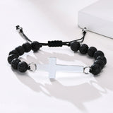 Stainless Steel Cross Urn Beaded Bracelet for Men