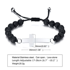 Stainless Steel Cross Urn Beaded Bracelet for Men