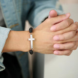 Stainless Steel Cross Urn Beaded Bracelet for Men
