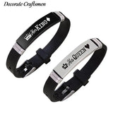 Crown Her King His Queen Silicone Couple Bracelet Bangle Unisex Lover Bracelets