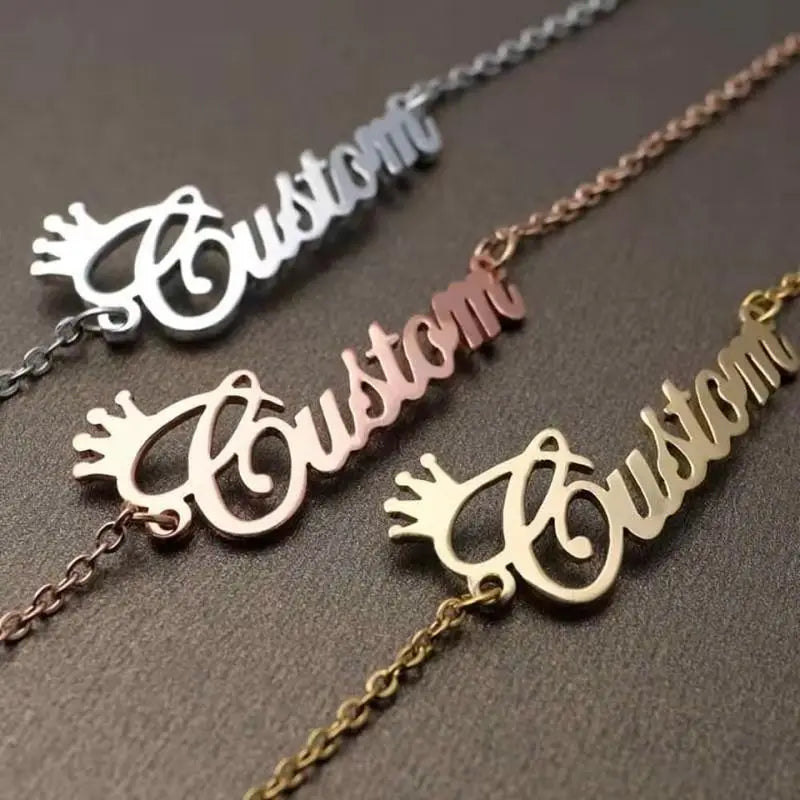 Stainless Steel Crown Name Bracelet - Personalized Jewelry