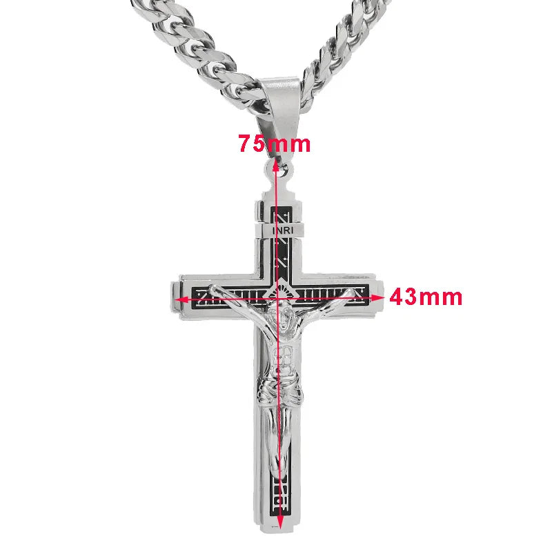 Stainless Steel Jesus Cross Necklace Multilayer Crucifix Pendant