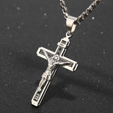 Stainless Steel Jesus Cross Necklace Multilayer Crucifix Pendant