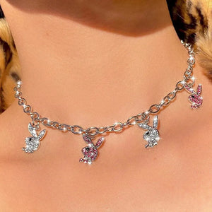 Crystal Choker Necklace with Rabbit Pendant