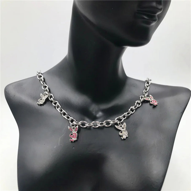 Crystal Choker Necklace with Rabbit Pendant