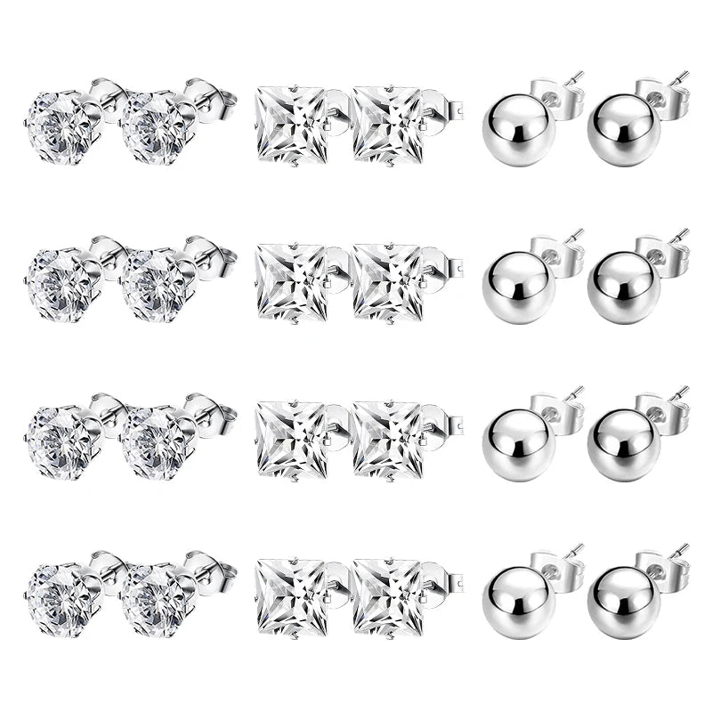Stainless Steel Crystal Stud Earrings For Men Women