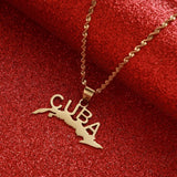 Stainless Steel Cuba Map Flag Pendant Necklace