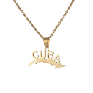Cuba Map Pendant Necklaces Women Chain Jewelry