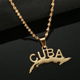 Cuba Map Pendant Necklaces Women Chain Jewelry