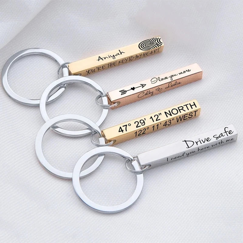 Custom Stainless Steel Bar Keychain - Engraved Name Birthday