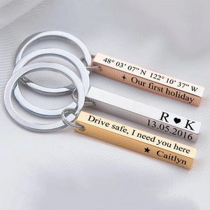 Custom Stainless Steel Bar Keychain - Engraved Name Birthday