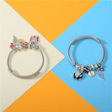 Stainless Steel Cuff Bracelet Elephant Charm Bangle