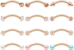 Stainless Steel Curved Barbell Earrings Eyebrow Opal Pearl