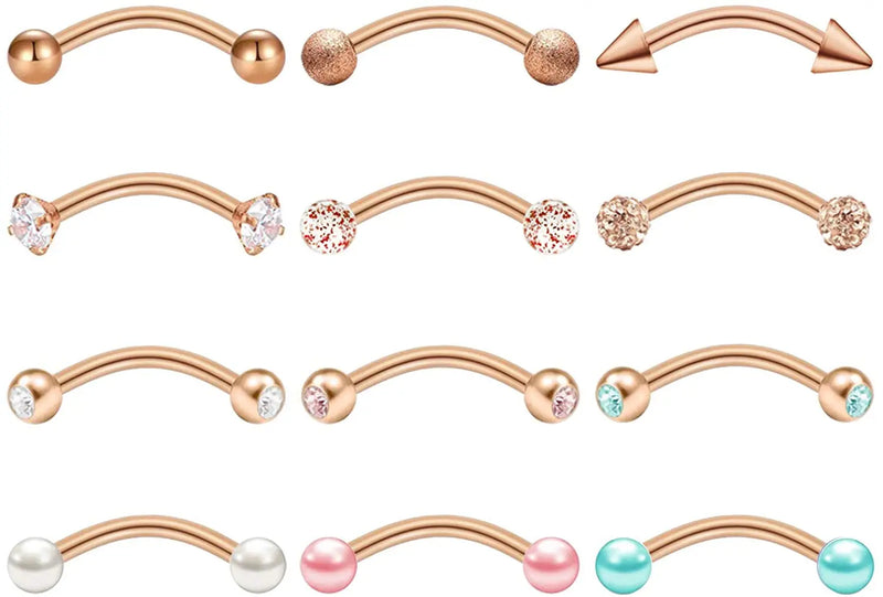 Stainless Steel Curved Barbell Earrings Eyebrow Opal Pearl