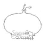 Personalized Double Hearts Name Bracelet, Stainless Steel Adjustable Jewelry