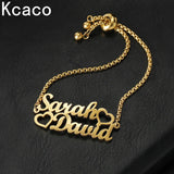 Personalized Double Hearts Name Bracelet, Stainless Steel Adjustable Jewelry
