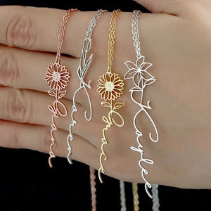 Stainless Steel Birth Month Flower Name Necklace Pendant Personalized