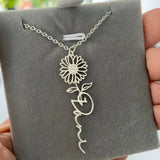 Stainless Steel Birth Month Flower Name Necklace Pendant Personalized