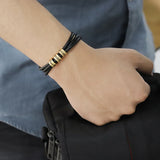Personalized Name Stainless Steel Leather Bracelet for Men
