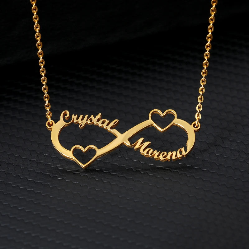 Infinity Couple Name Necklace Heart Pendant Choker