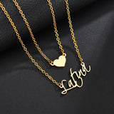 Stainless Steel Double Name Heart Necklace Personalized Pendant for Couples