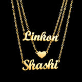 Stainless Steel Double Name Heart Necklace Personalized Pendant for Couples