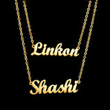 Stainless Steel Double Name Heart Necklace Personalized Pendant for Couples