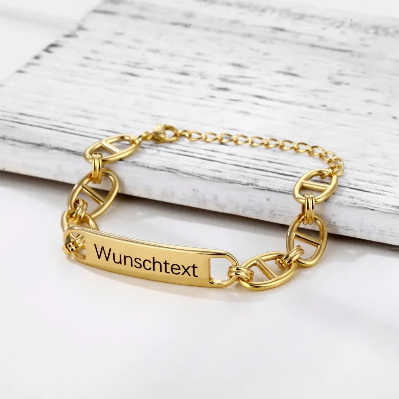 Personalized Stainless Steel Name Bracelet Flat Chain Nameplate Women Men