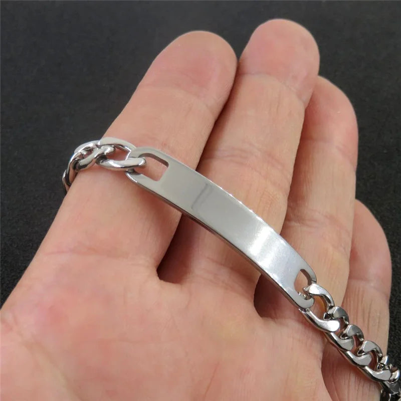 Stainless Steel Engraved Name Bracelet Men's Chain Gift