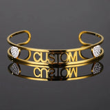 Personalized Stainless Steel Diamond Cuff Bangle