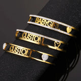 Personalized Stainless Steel Diamond Cuff Bangle