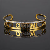 Personalized Stainless Steel Diamond Cuff Bangle