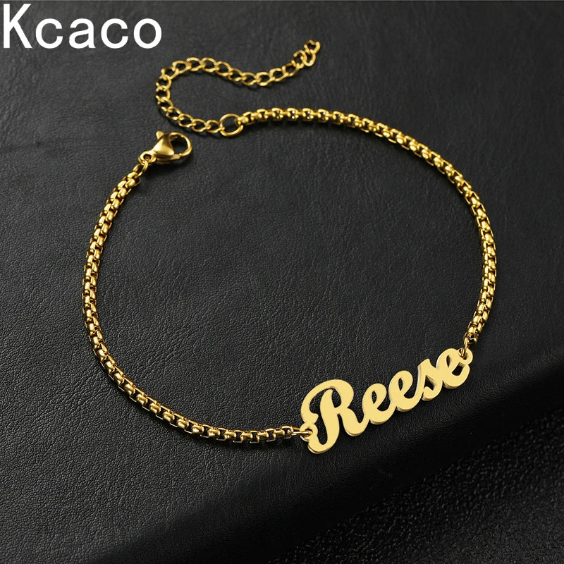 Personalized Stainless Steel Name Bracelet with 2.5mm Square Pearl Chain