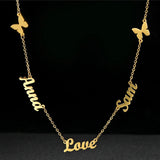 Stainless Steel Name Chain Necklace Family Lover Letter Butterfly Choker