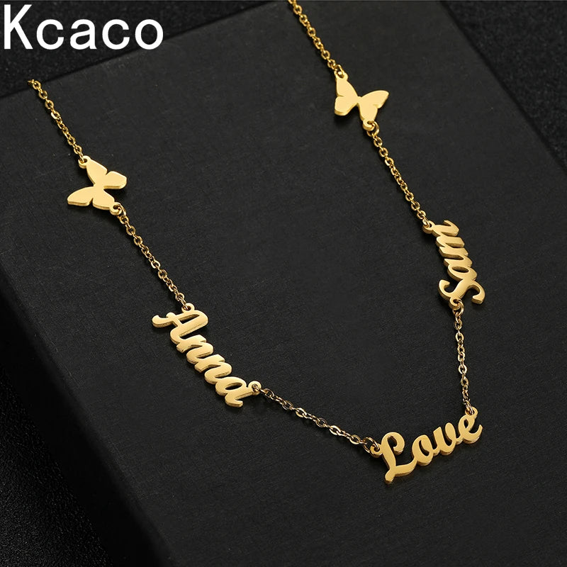 Stainless Steel Name Chain Necklace Family Lover Letter Butterfly Choker