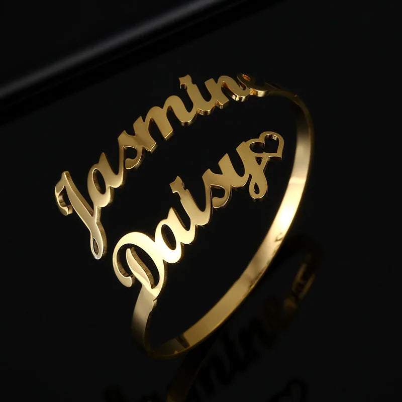 Stainless Steel Heart Nameplate Bracelet Bangle Personalized