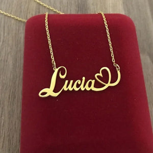 Stainless Steel Name Necklaces With Heart Sideway Letter Choker Necklaces