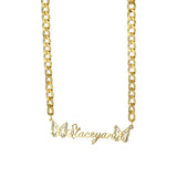 Butterfly Zircon Pendant Name Necklace on 5mm Cuban Chain