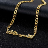 Butterfly Zircon Pendant Name Necklace on 5mm Cuban Chain
