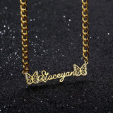 Butterfly Zircon Pendant Name Necklace on 5mm Cuban Chain