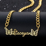 Butterfly Zircon Pendant Name Necklace on 5mm Cuban Chain