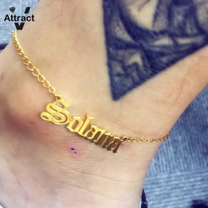 Personalized Stainless Steel Anklet Vintage Name Bracelet